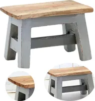 LS-LebenStil Vintage Holz Fußhocker Grau 30cm Tritthocker Schemel Fußbank Bänkchen
