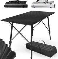 MIADOMODO® Campingtisch - Klappbar, Höhenverstellbar, 90x45 cm, aus Aluminium, mit Tragetasche, Stauraum, Leicht, Outdoor/Indoor, Schwarz/Silber - Klapptisch, Gartentisch, Falttisch, Alutisch (Schwarz)