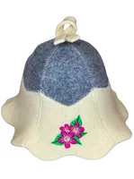 Saunahut "Blume" für Damen aus 100% Wollfilz, bestickt, zum Schutz des Kopfes vor Hitze