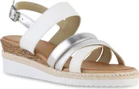 VAN HILL Damen Keilsandaletten Sandalette Metallic Bast Profil-Sohle Schuhe 841551, Farbe: Weiß Metallic, Größe: 38