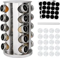 Belle Vous Drehbares Gewürzregal - 20 Gewürzgläser mit Etiketten, Deckeln & Stiften - Edelstahl Gewürzkarussell - Gewürzregal Schrank für die Küche &