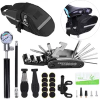 Topchances Reparaturset Fahrrad Reifen Reparaturset mit Satteltasche, 210 PSI Mini Bicycle Pump, 16 In 1 Multitool, 3 In 1 Reifenheber, 10 Fahrrad Flicken (Set)