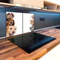 Glas-Herdabdeckplatte Ceranfeldabdeckung 2x40x52 Zweiteilig Katzen und Hund