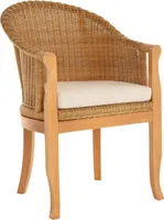 KRINES HOME Rattan-Sessel mit Holzbeinen, Sessel aus echtem Rattan - Rattanstuhl Club (Honig - Dunkel, mit Polster)