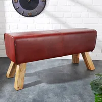 riess-ambiente Design Sitzbank TURNBOCK 100cm coffee Echtleder Mangoholz Retro Sitzhocker Bank