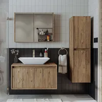 Roomart Badmöbel Set ATLANTIC 4-teilig 85 cm in 5 Farben Unterschrank mit Keramikwaschbecken   - Spiegelschrank  - Hochschrank