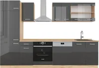 Vicco Küchenzeile R-Line, 300 cm ohne Arbeitsplatte, Anthrazit Hochglanz/Goldkraft Eiche