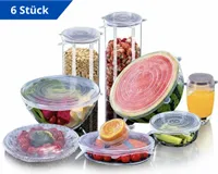 6 Stück e Universal Silikondeckel Set Eckig / Dosendeckel / Abdeckung für Töpfe / Behälter / Obst / Becher / Gläser / Dosen