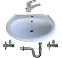 sanicomfort Waschtisch-Komplettset 60 cm mit WT-Armatur, Röhrensiphon und Eckventilen