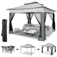 3.3x3.3mPop-up Faltpavillon, Sonnenschirm Pavillon mit Moskitonetz, UV-Schutz 50+,Doppeltes Dach mit Belüftungsloch, inkl. Tragetasche, grau