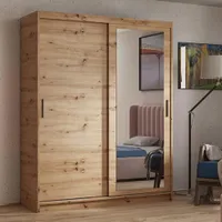 BEAUTYSOFA Kleiderschrank HELA 180cm - 2-türig Schiebetürenschrank, Garderobe, Schrank mit Spiegeln, Kleiderstang & 2 Schubladen, (Artisan Eiche)