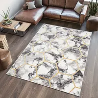 Koberec Obývacia izba Spálňa Krátky vlas Moderný melted Vintage dizajn Tmavo šedá Zlaté línie  140 x 200 cm