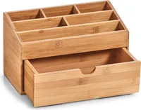 Zeller 25386 Organizer m. Schubfach, Bambus, ca. 25,4 x 12,5 x 15 cm Ordnungsbox für Schminke, Kosmetik oder Schreibtisch Natur