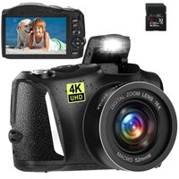 4K Digitalkamera 16X Digitalzoom 48MP Fotokamera  32G Karte Kompaktkamera Vlog Digitalkamera für Senioren Anfänger (Schwarz)