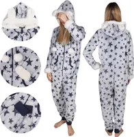 Einteiliger Schlafanzug für Damen mit Sternen, Onesie mit Kapuze M
