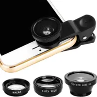 3 in 1 Handy Fischauge Super Weitwinkel Makro Kamera Objektiv Kit mit Clip Schwarz