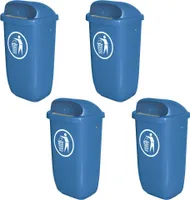 4 Abfallbehälter/Papierkorb für den Außenbereich, 50 Liter, nach DIN 30713, blau