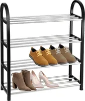 Schuhregal, 4 Ebenen Schuhablage, Metall Schuhständer Schuhaufbewahrung Schuhschrank, Schuh Organizer, Schwarz