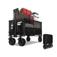 SachsenRAD Faltbarer Bollerwagen mit Geländereifen, Offroad, 160L Handwagen belastbar bis 150 kg, Schwarz