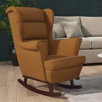 vidaXL Hojdacie kreslo s masívnymi drevenými gumenými nohami Brown Velvet
