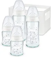NUK First Choice+ Babyflaschen Starter Set aus Glas und Silikon | 0–6 Monate | 4 Flaschen mit Temperature Control & Flaschenbox | Anti-Colic Air Syste