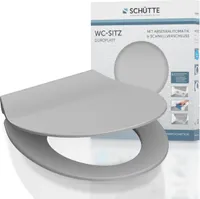 SCHÜTTE WC Sitz Duroplast SLIM GREY, Toilettendeckel mit Absenkautomatik und Schnellverschluss, Klobrille im flachem Design