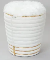 QIYANO Sitzhocker Pouf kuscheliger Teddystoff mit Ziernähten und Fellimitat in Creme Weiß Gold, Höhe ca. 50 cm