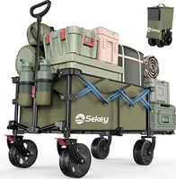 Sekey Bollerwagen Faltbar mit Erweiterbarer Heckklappe – 135L & 200L Hunde Transportwagen, Olivgrün
