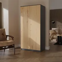 90 cm Drehtürenschrank Jan 2-türig Kleiderschrank mit Tür ohne Griffe geräumige Garderobenschrank mit Kleiderstange, Farbe: Anthrazit + Artisan