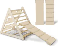 CCLIFE Kletterdreieck mit Rutsche ab 1 jahr 5 in1 Montessori  Klettergerüst Indoor Pikler Dreieck Kinder Klettern , Holz 150kg，color：holz