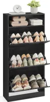VASAGLE Schuhschrank 3 Klappen, Schuhregal, Schuhaufbewahrung, offenes Fach, Trennwand verstellbar, für 14-18Paar Schuhe, Flur, 24x60x139cm