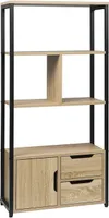 WOLTU RGB09hei Bücherregal Bücherschrank Küchenregal Büroregal mit Schrank und Schubladen MDF Metall 58x24x120cm, Eiche Hell