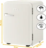 TZS First Austria Minikühlschrank 40L, Getränkekühlschrank Creme, Retro Design, lautlos 22dB Kühlschrank, Thermoelektrisches Kühlsystem