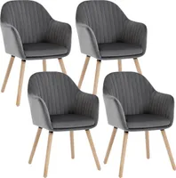 WOLTU 4er-Set Esszimmerstühle Küchenstuhl Wohnzimmerstuhl Polsterstuhl Design Stuhl mit Armlehnen Samt Massivholz Dunkelgrau