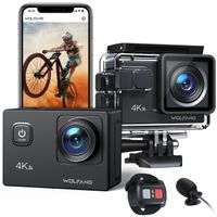 WOLFANG GA100 Action Cam, 4K 20MP WiFi Action Kamera, 40M Unterwasserkamera, EIS Stabilization Action Camera (Externes Mikrofon+2 Batterien+Zubehör)