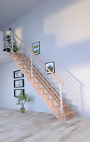 Holztreppe Lindos (Buche) in gerader Ausführung-100 cm-Design Geländer Edelstahl-ohne Setzstufen