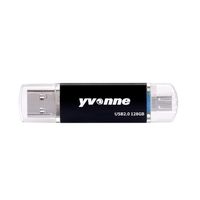 yvonne YT601-2 USB2.0 U-Disk 128 GB OTG Double Ports Multifunktionales USB-Flash-Laufwerk fuer Telefon / PC / Laptop Schwarz