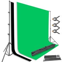 JNGLGO 2,6 m * 3 m Hintergrund Ständer-Support Fotostudio System - mit 3 Farbe 1,8 m * 3m Hintergrund für Produkt Fotografie Portrait Videoaufnahme (2×3M Hintergrund Set)