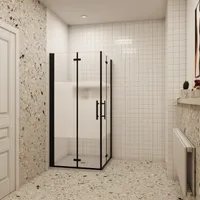 B.100x80cm H.195cm  Schwarz Teilsatiniert Falttür eckdusche Duschkabinen 6mm NANO ESGglas Pendeltür Duschabtrennung Eckeinstieg Dusche