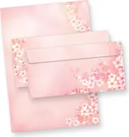 Briefpapier mit Umschlag Set Frühling Kirschblüten 25 Sets Papier DIN A4 rosa Blumen Blüten für Frauen Erwachsene Ostern