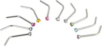 10 Stück Strass-Edelstahl-Schraub-Nasensteckerring Uni-Körperpiercing-Mehrfarbig