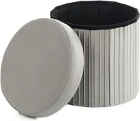 Theo Cleo Runder Samt Aufbewahrungshocker,Sitzhocker mit Stauraum,Samthocker,Polsterhocker Rund,Fußstütze Hocker,38X36cm 36L (Grau)
