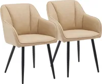 CLIPOP Esszimmerstühle 2er-Set mit Armlehnen, Kunstleder Polsterstuhl, Beige