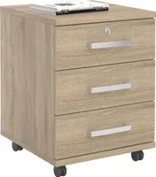 Rollcontainer Bürocontainer Büroschrank VANCOUVER, in Sonoma Eiche, abschließbar mit 3 Schubladen, 44 x 58 x 45 cm