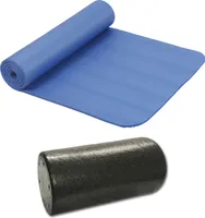 Set Gymnastikmatte Sportmatte  Yogamatte 190cm x 60cm x 1cm Blau  & Yogarolle Faszienrolle Gymnastikrolle