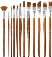 H&S Pinselset Acrylfarben Aquarell und Ölfarben - 12er Set Pinsel - Flache und runde Aquarellpinsel zum Malen - Künstler Zubehör aus synthetischem