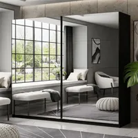LINA Šatní skříň Šatní skříň s posuvnými dveřmi černý vysoký lesk / černý vysoký lesk 244 cm Provedení skříně: zrcadlo