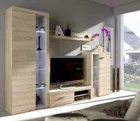 Wohnwand Wohnzimmer-Set Medienwand RUMBA eiche sonoma - Vitrine / Standschrank / TV Lowboard / Wandregal
