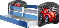 ACMA Jugendbett Kinderbett Junior-Bett Komplett-Set mit Matratze Lattenrost und Rausfallschutz Blau 05 Blaue Auto 160x80 + Bettkasten