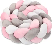 Kuschelkissen 150 cm Minky Grau Weiß Rosa geflochtenes flauschiges Kinder-Dekokissen Zierkissen